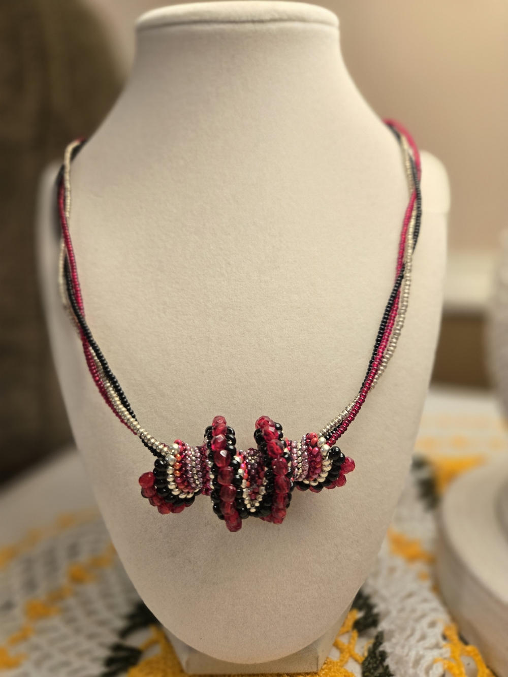 Handcrafted Red and Black Beaded Statement Necklace